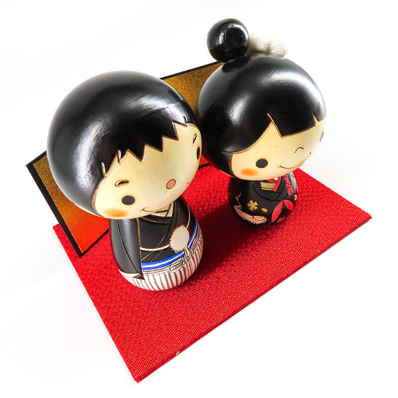 和装ウェディングこけし 黒(台・屏風込み)