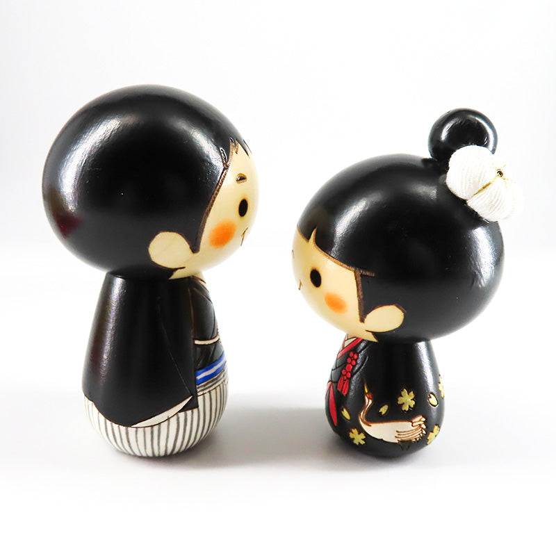 和装ウェディングこけし 黒(台・屏風込み)