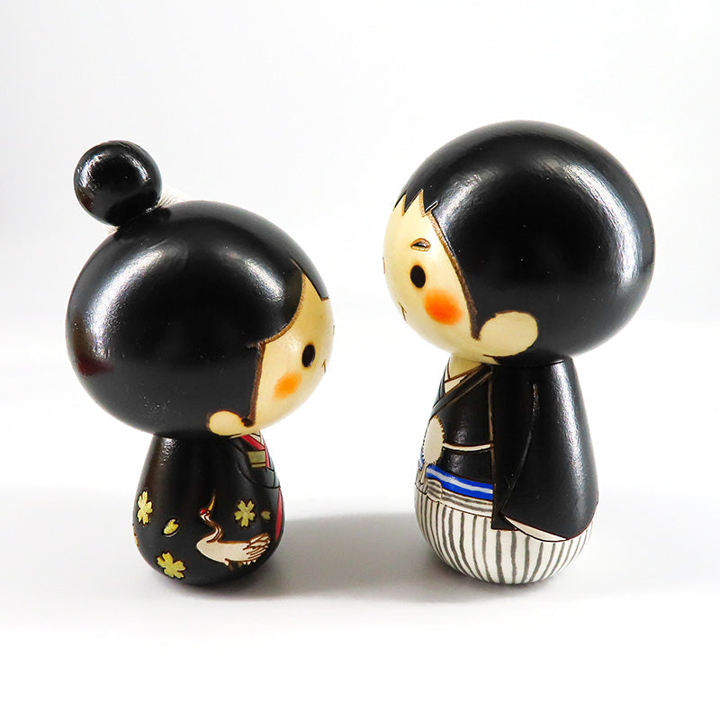 和装ウェディングこけし 黒(台・屏風込み)