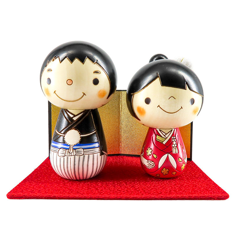 和装ウェディングこけし 赤(台・屏風込み)