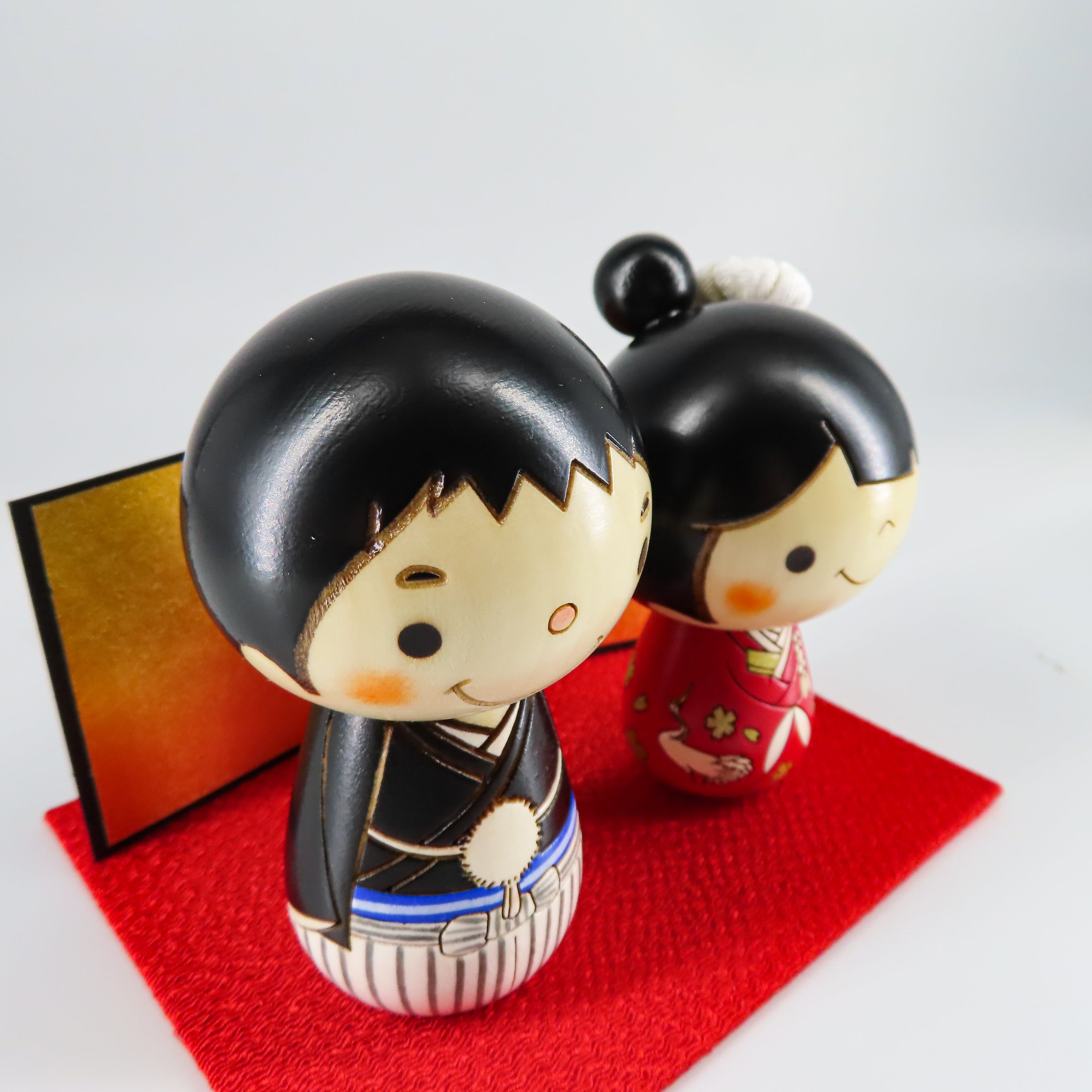 和装ウェディングこけし 赤(台・屏風込み)