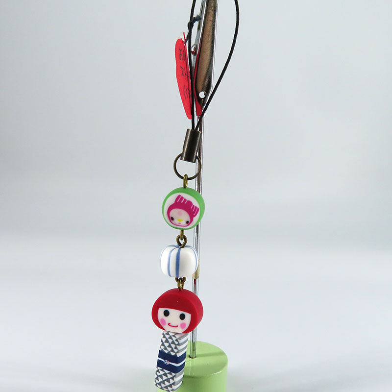 おかっぱちゃん×くるみちゃんストラップ (緑:ウロコ柄)