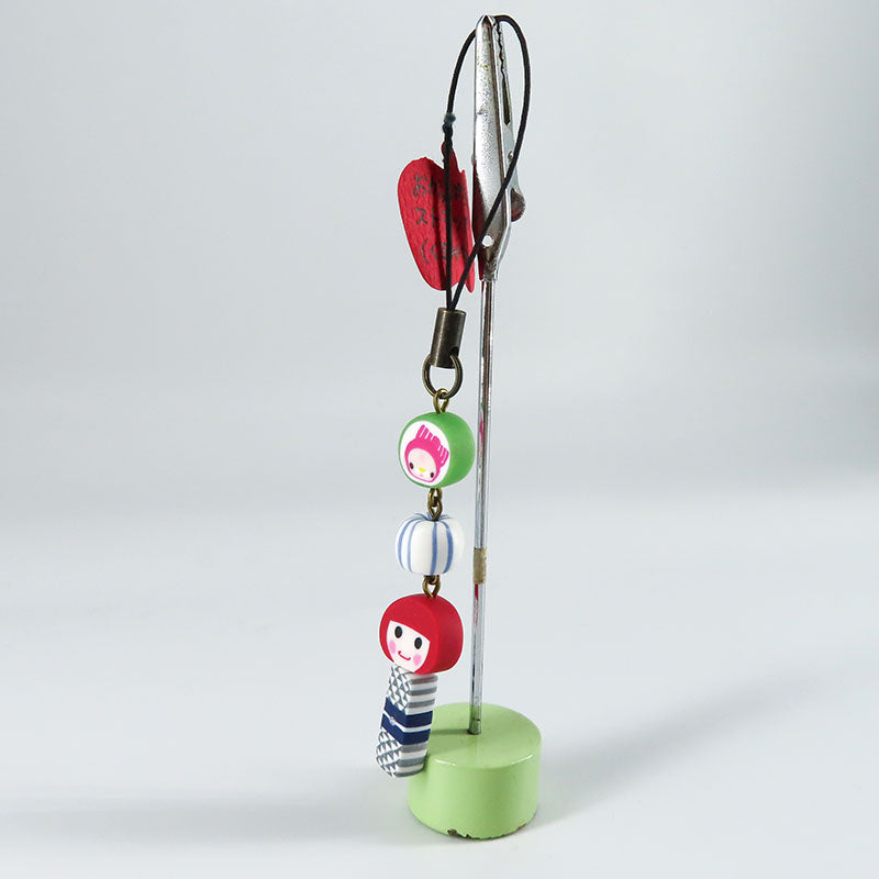 おかっぱちゃん×くるみちゃんストラップ (緑:ウロコ柄)