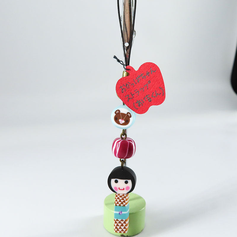 おかっぱちゃん×あい吉くんストラップ (水色:ウロコ柄)