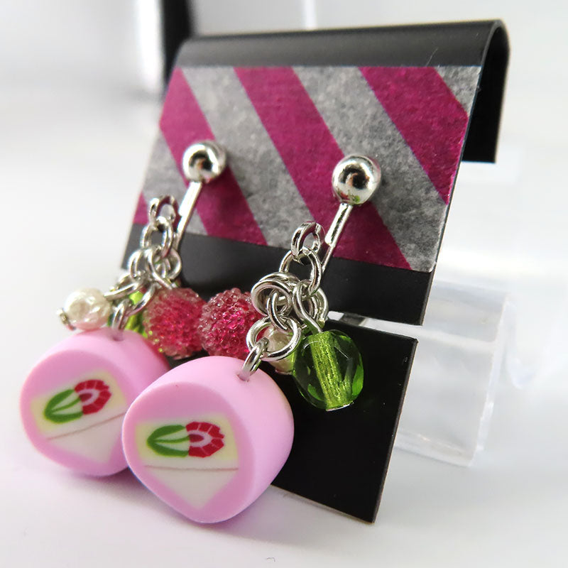 金太郎飴風 イヤリング フルーツサンド (ピンク)