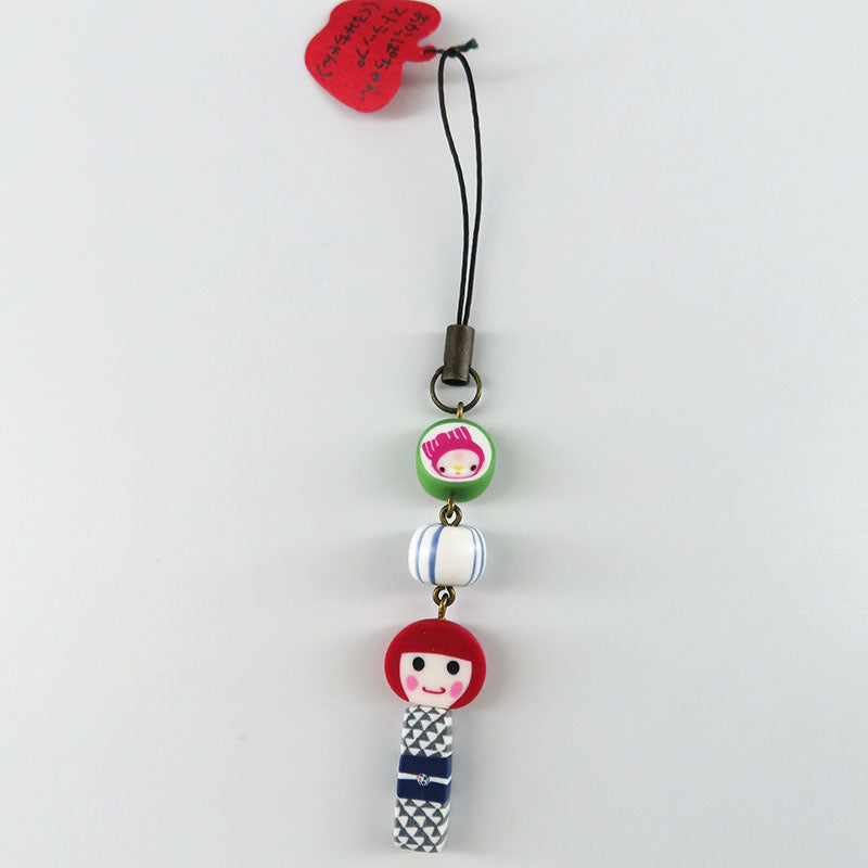 おかっぱちゃん×くるみちゃんストラップ (緑:ウロコ柄)