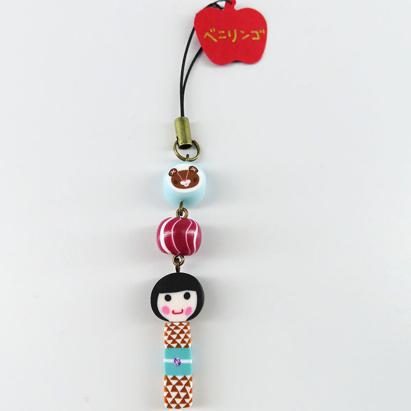 おかっぱちゃん×あい吉くんストラップ (水色:ウロコ柄)