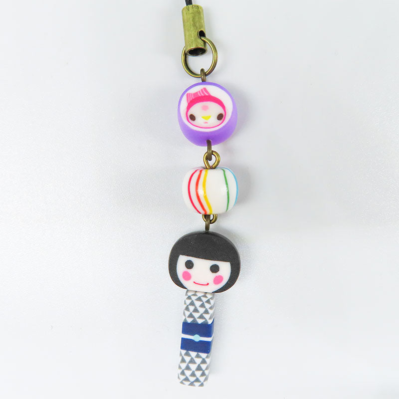 おかっぱちゃん×くるみちゃんストラップ 薄紫