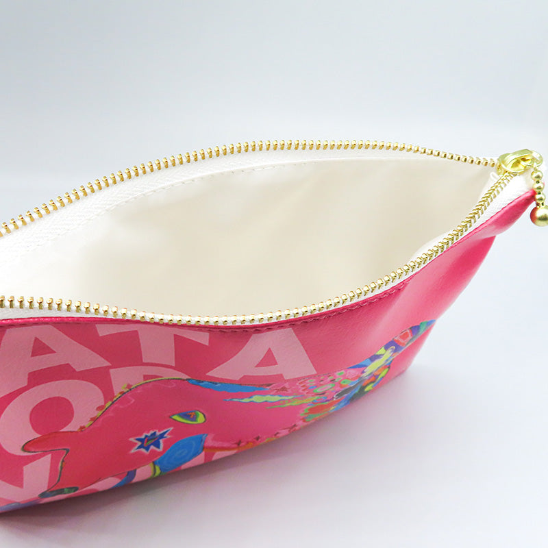 幸せのピンクのブタさん 四角ポーチ