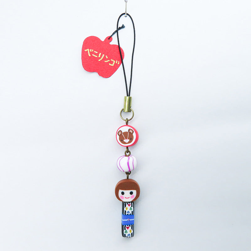 おかっぱちゃん×あい吉くんストラップ (赤:トランプ柄)