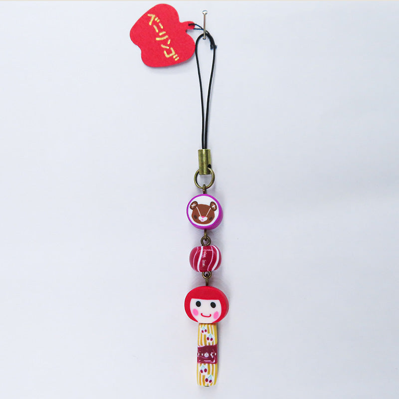 おかっぱちゃん×あい吉くんストラップ (紫:さくらんぼ柄)