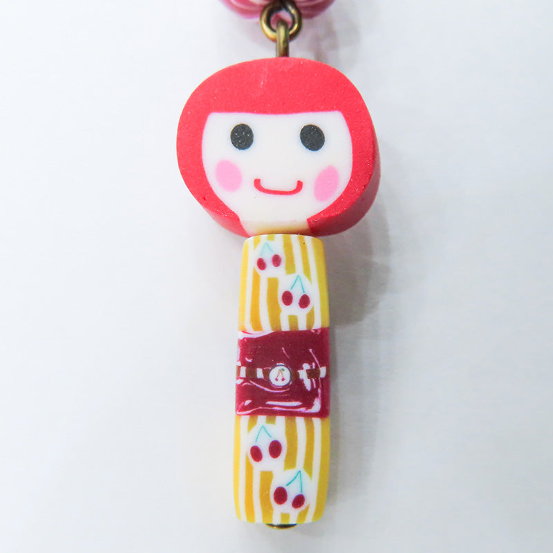 おかっぱちゃん×あい吉くんストラップ (紫:さくらんぼ柄)