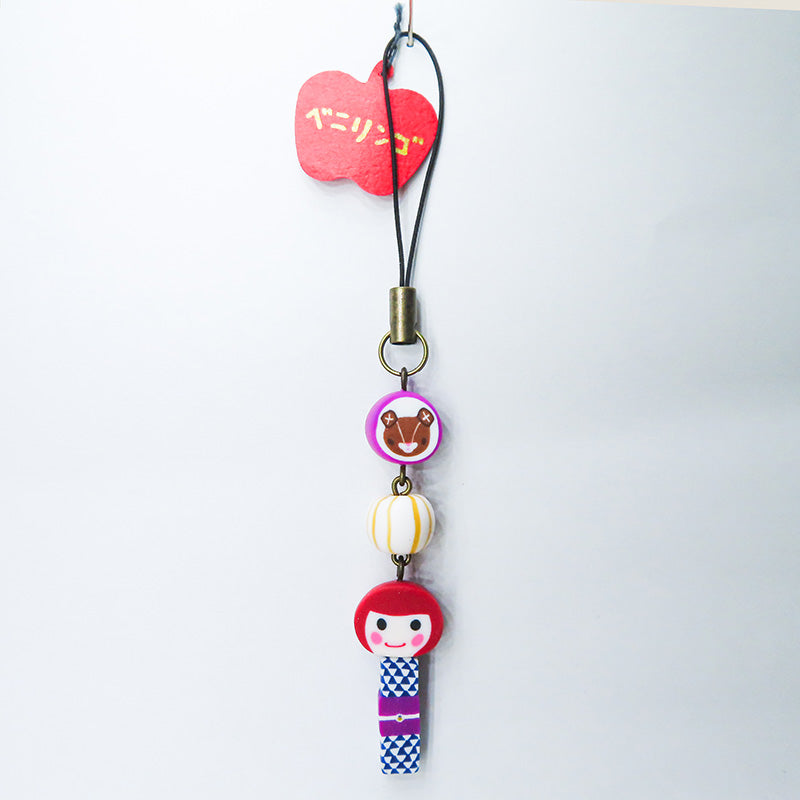 おかっぱちゃん×あい吉くんストラップ (紫:ウロコ柄)