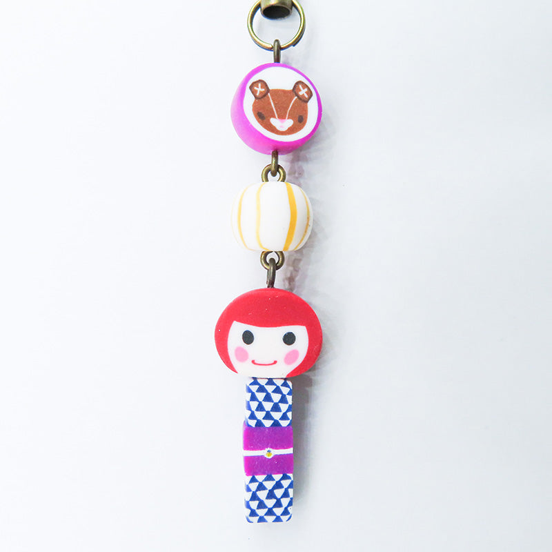 おかっぱちゃん×あい吉くんストラップ (紫:ウロコ柄)