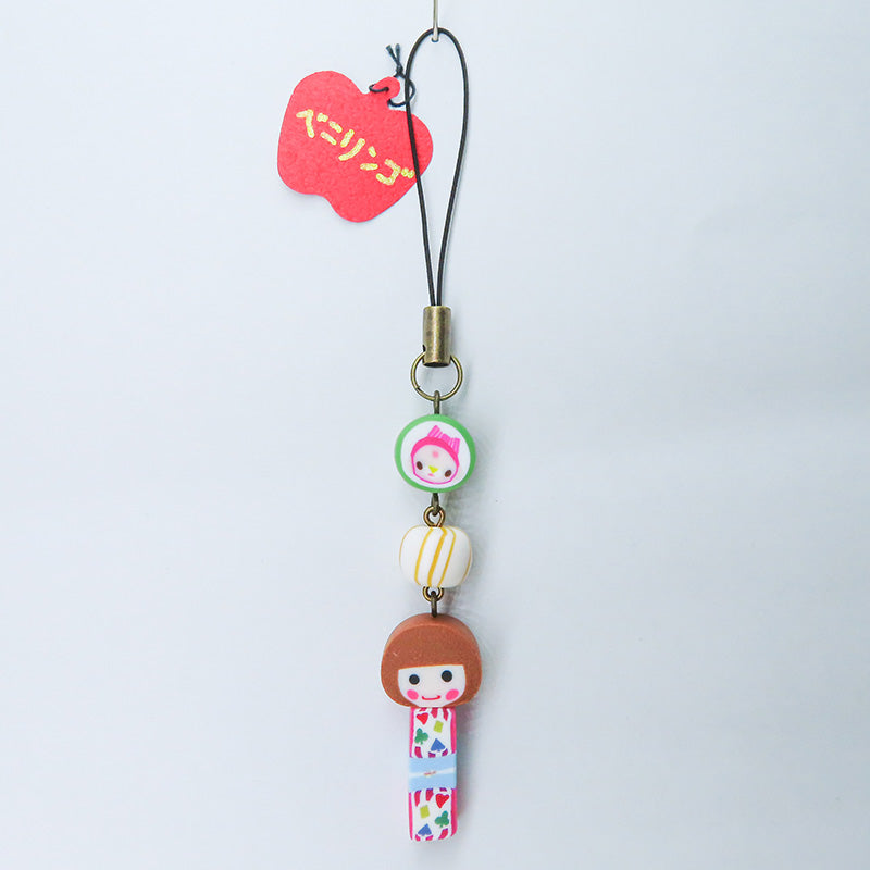 おかっぱちゃん×くるみちゃんストラップ (緑:トランプ柄)