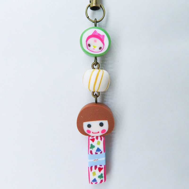 おかっぱちゃん×くるみちゃんストラップ (緑:トランプ柄)