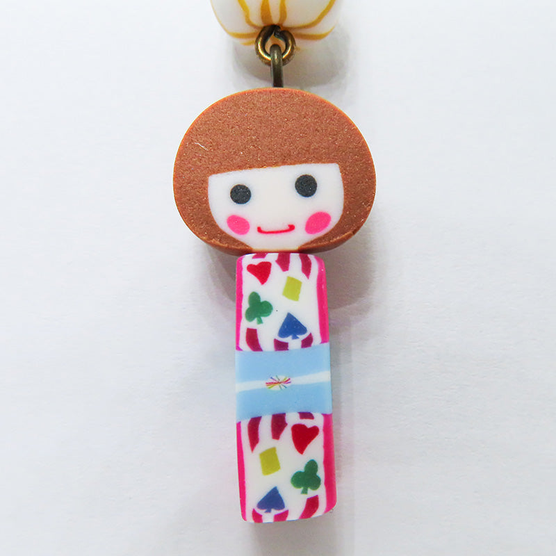 おかっぱちゃん×くるみちゃんストラップ (緑:トランプ柄)