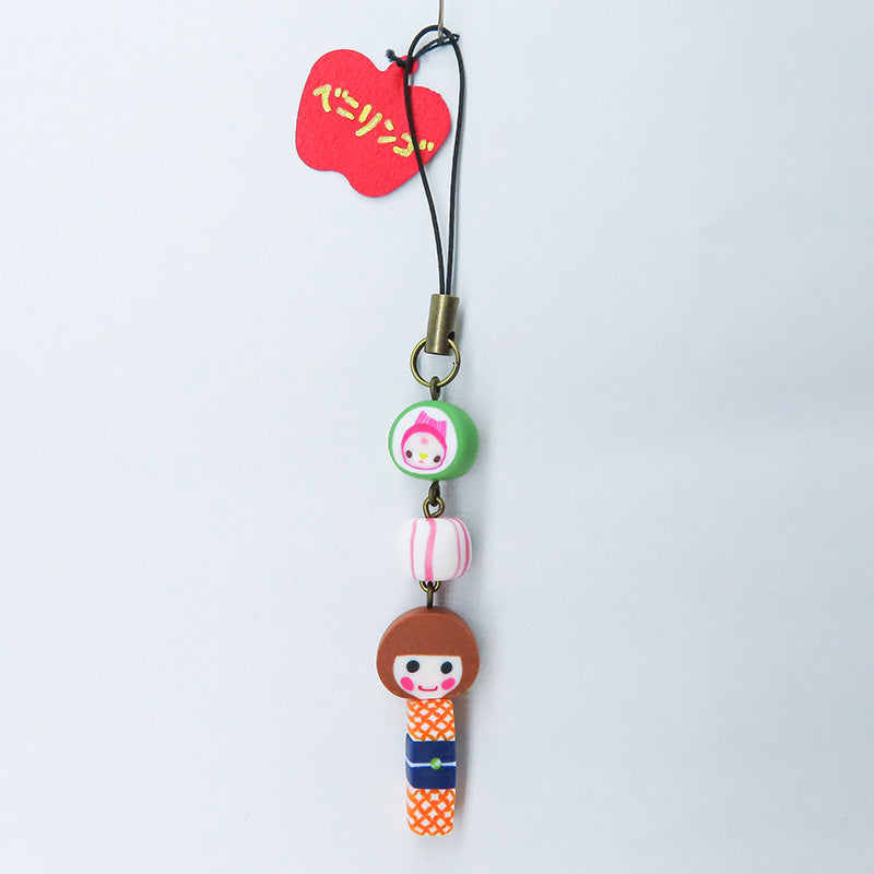おかっぱちゃん×くるみちゃんストラップ (緑:七宝柄)