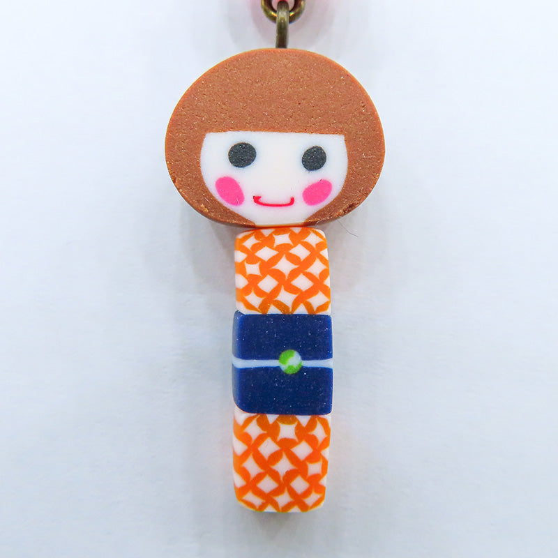 おかっぱちゃん×くるみちゃんストラップ (緑:七宝柄)