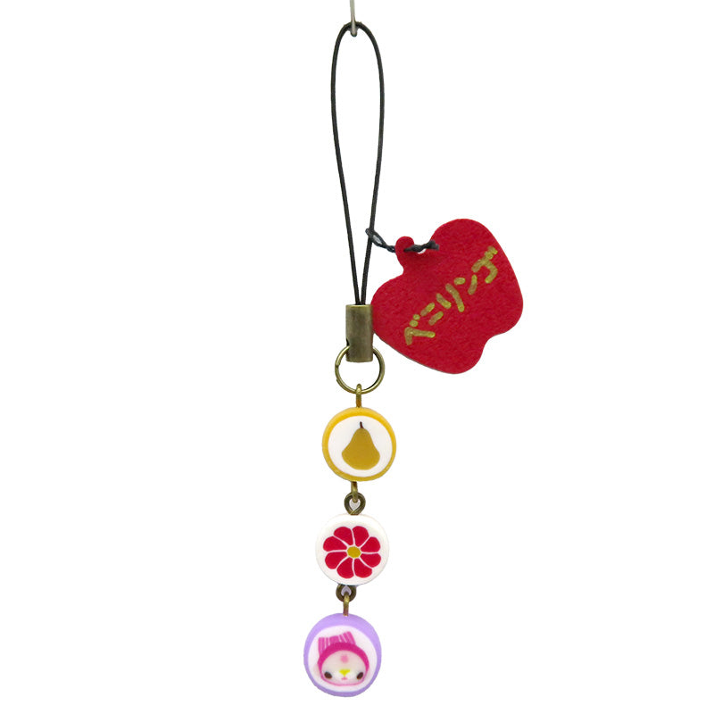 金太郎飴風3連ストラップ くるみちゃん×洋梨×お花