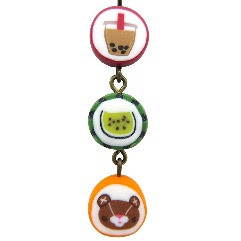 金太郎飴風3連ストラップ あい吉くん×タピオカミルクティー×スイカ