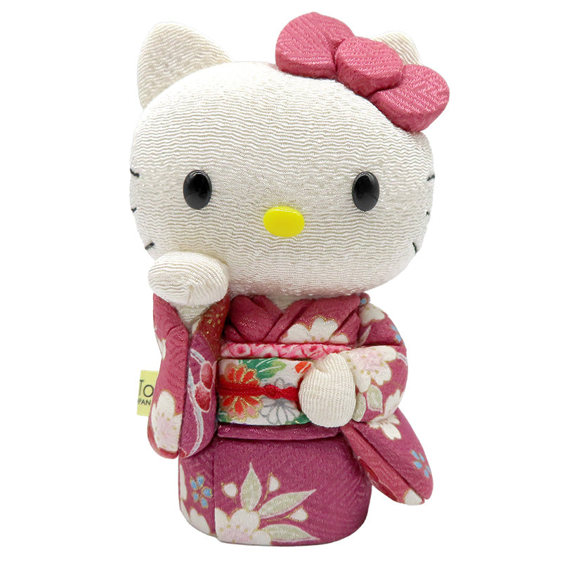 ハローキティ 和風飾り　木目込み雛人形 木目込み人形 招きハローキティ 紫 kimono kitty