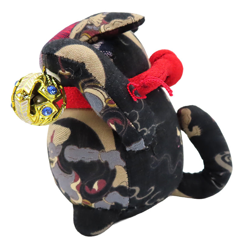 萩工房 わるねこ 鈴持ち(両手上げ) 風神雷神 座布団付き