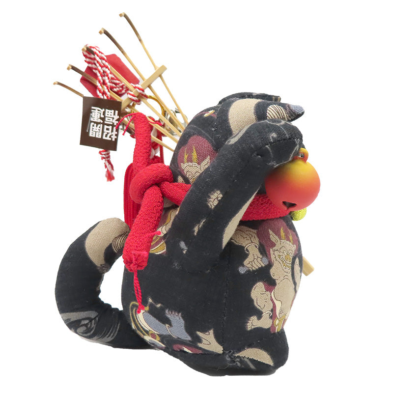 萩工房 わるねこ 熊手・鈴持ち 風神雷神柄 座布団付き