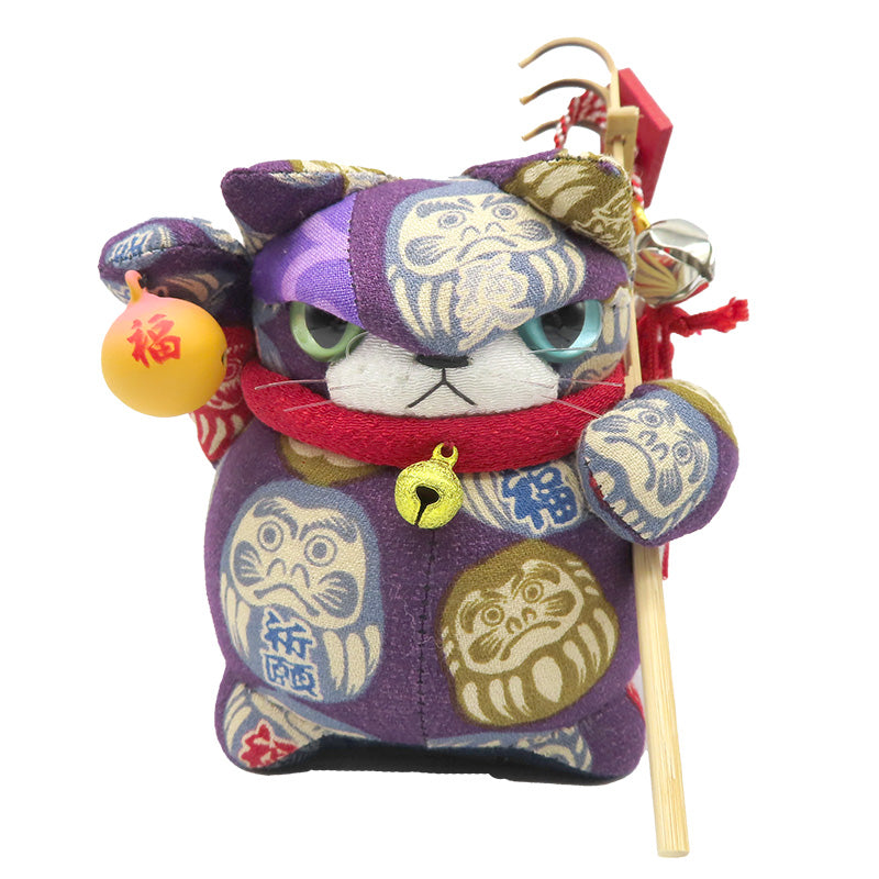 萩工房 わるねこ 熊手・鈴持ち だるま柄 座布団付き