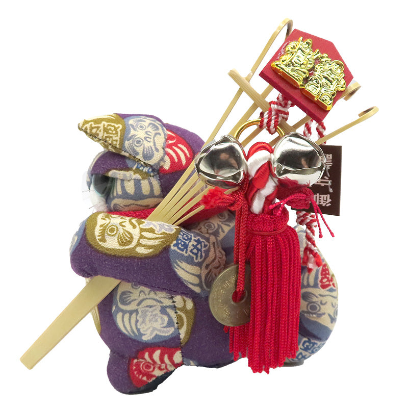 萩工房 わるねこ 熊手・鈴持ち だるま柄 座布団付き