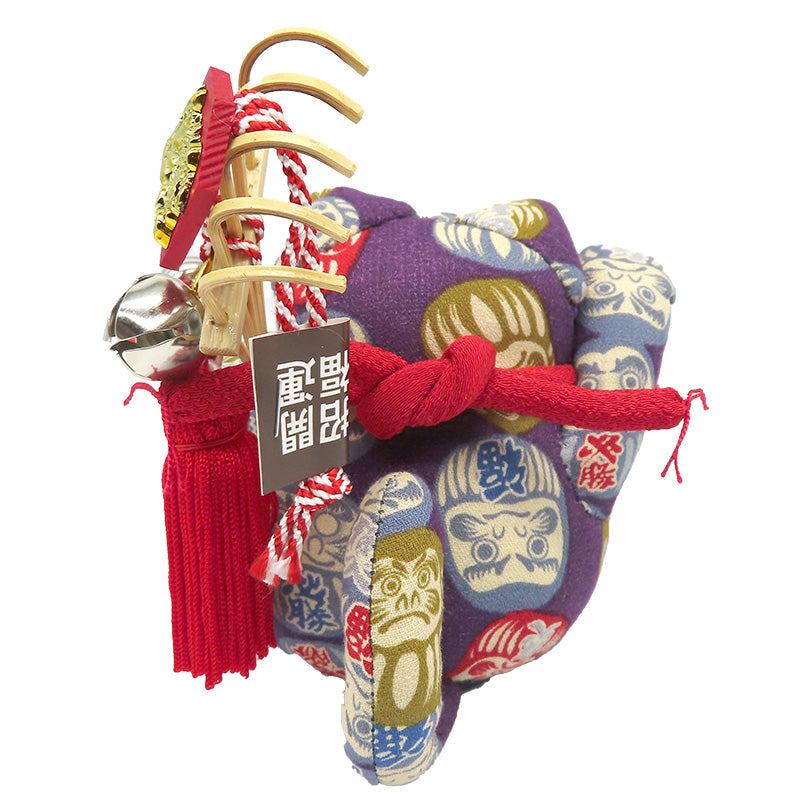 萩工房 わるねこ 熊手・鈴持ち だるま柄 座布団付き