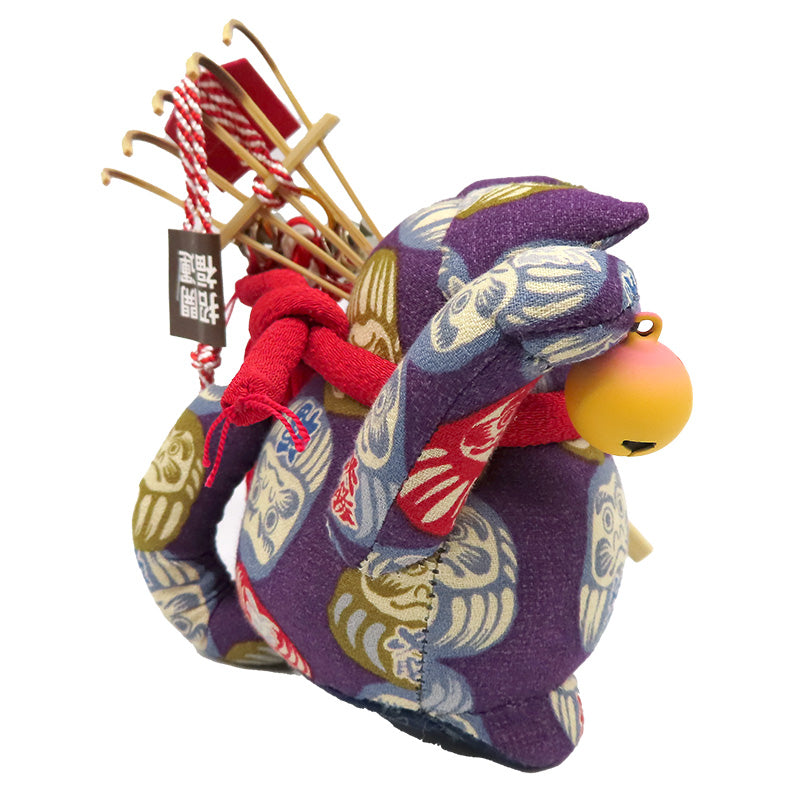 萩工房 わるねこ 熊手・鈴持ち だるま柄 座布団付き