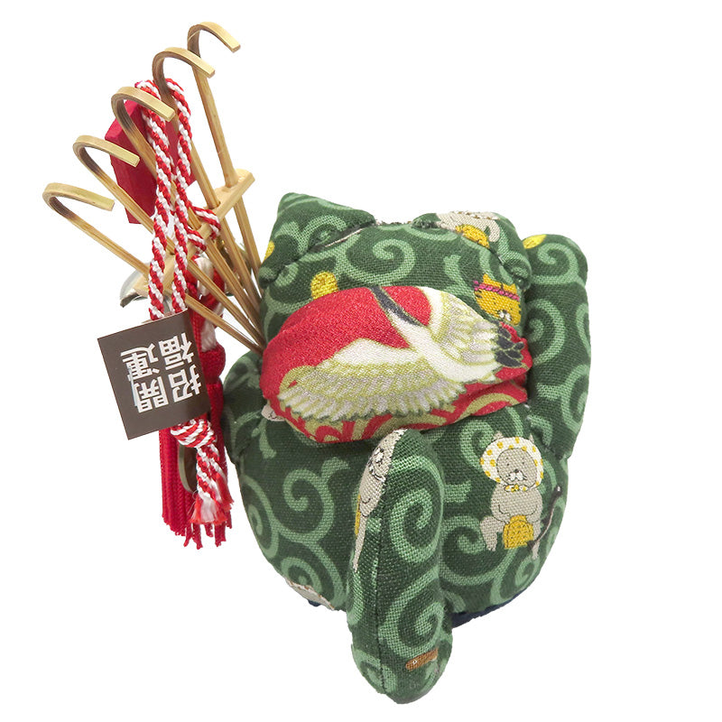 萩工房 わるねこ 熊手・鈴持ち どじょうすくい柄(鈴:オレンジ) 座布団付き