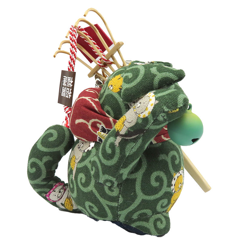 萩工房 わるねこ 熊手・鈴持ち どじょうすくい柄(鈴:みどり) 座布団付き