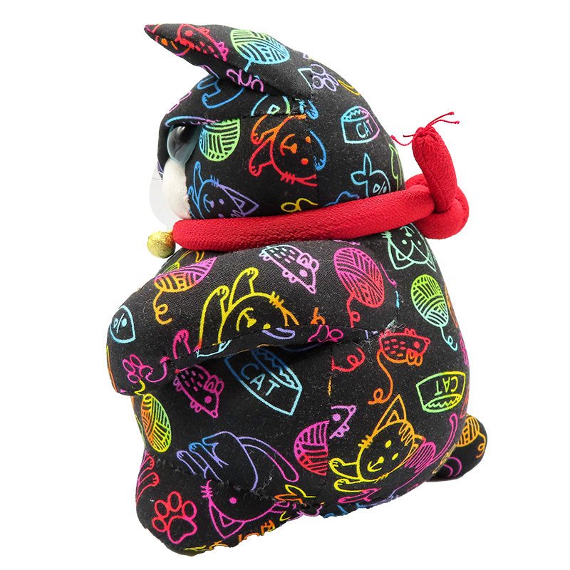 萩工房 わるねこ:大 右手上げ・ネオンカラー柄 (座布団付き)