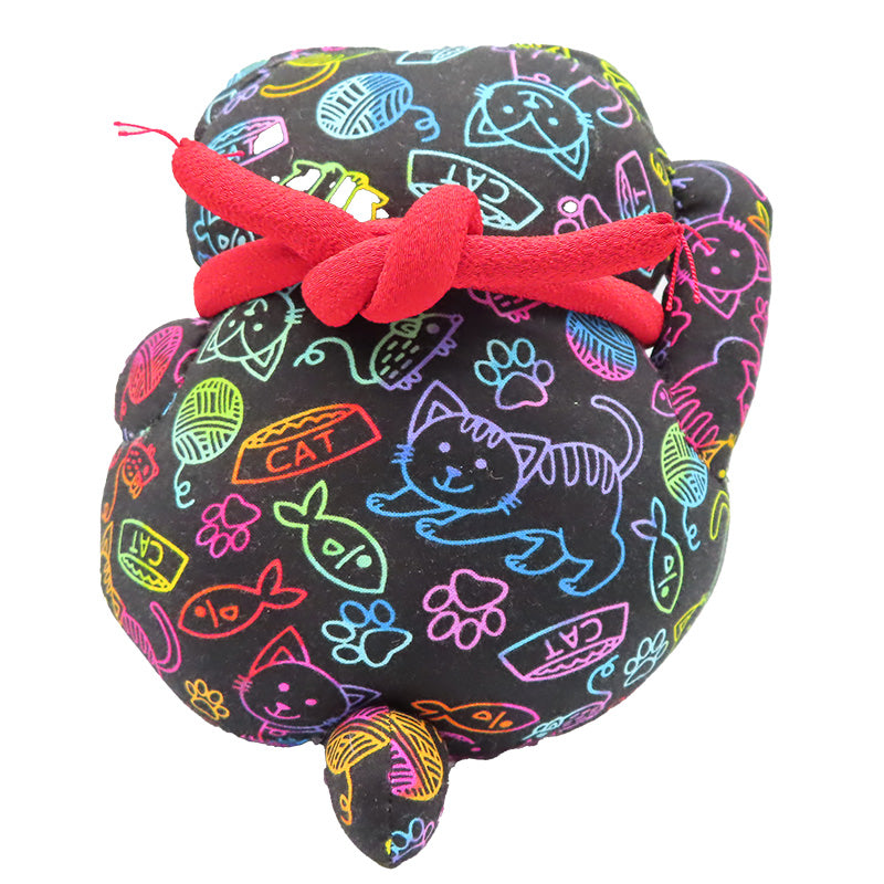 萩工房 わるねこ:大 右手上げ・ネオンカラー柄 (座布団付き)