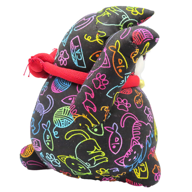 萩工房 わるねこ:大 右手上げ・ネオンカラー柄 (座布団付き)