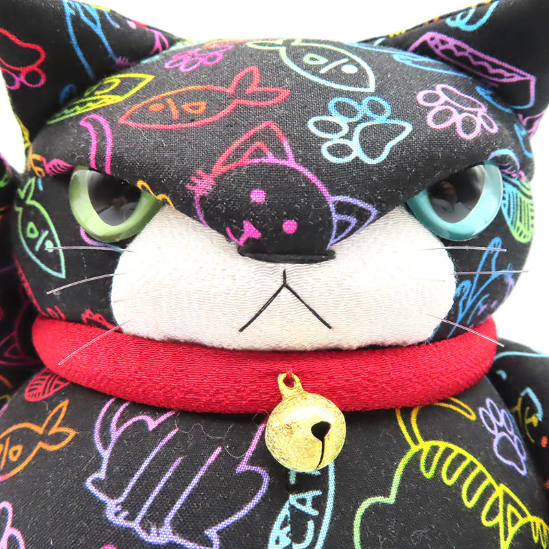 萩工房 わるねこ:大 右手上げ・ネオンカラー柄 (座布団付き)