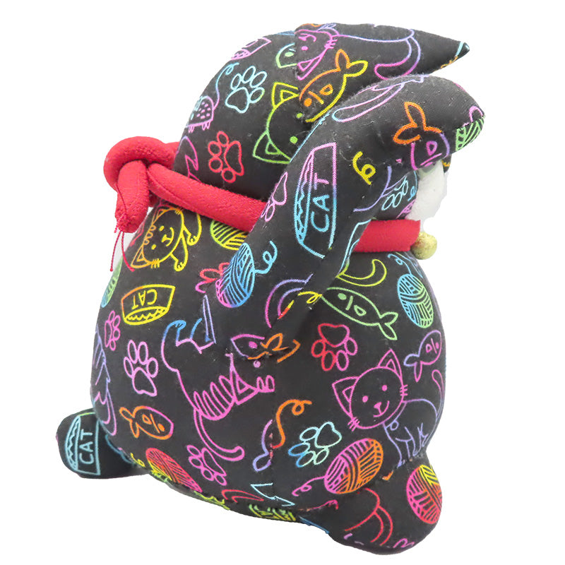 萩工房 わるねこ:大 両手上げ・ネオンカラー柄 (座布団付き)