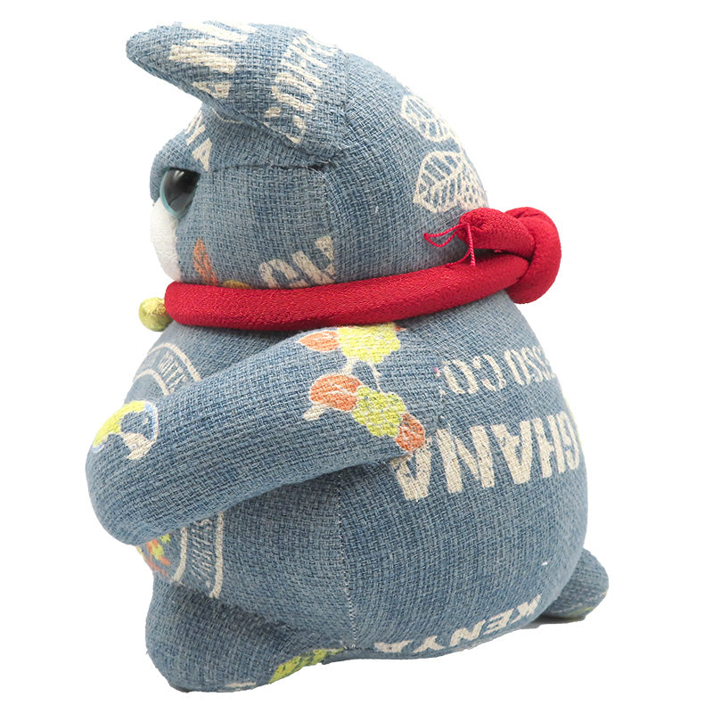 萩工房 わるねこ:大 右手上げ・お腹にトリ柄 (座布団付き)