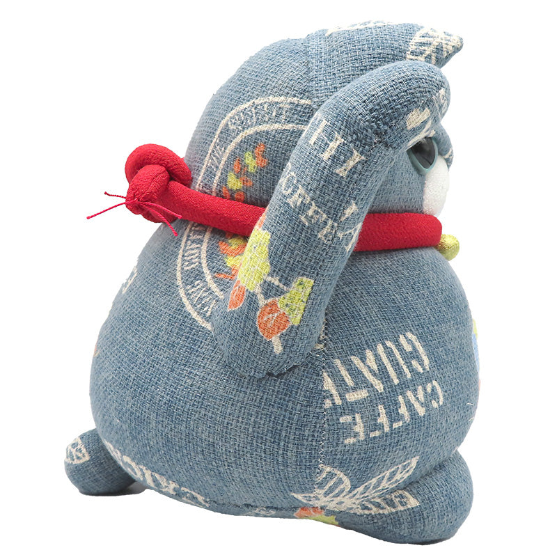 萩工房 わるねこ:大 右手上げ・お腹にトリ柄 (座布団付き)