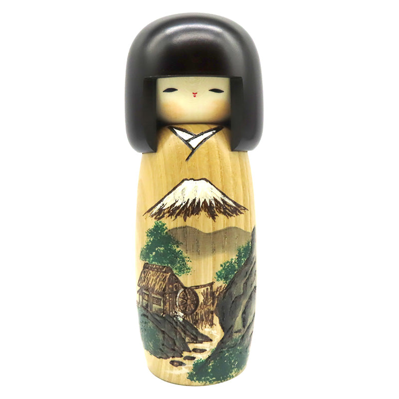 卯三郎こけし 山水富士:濃い緑 kokeshi