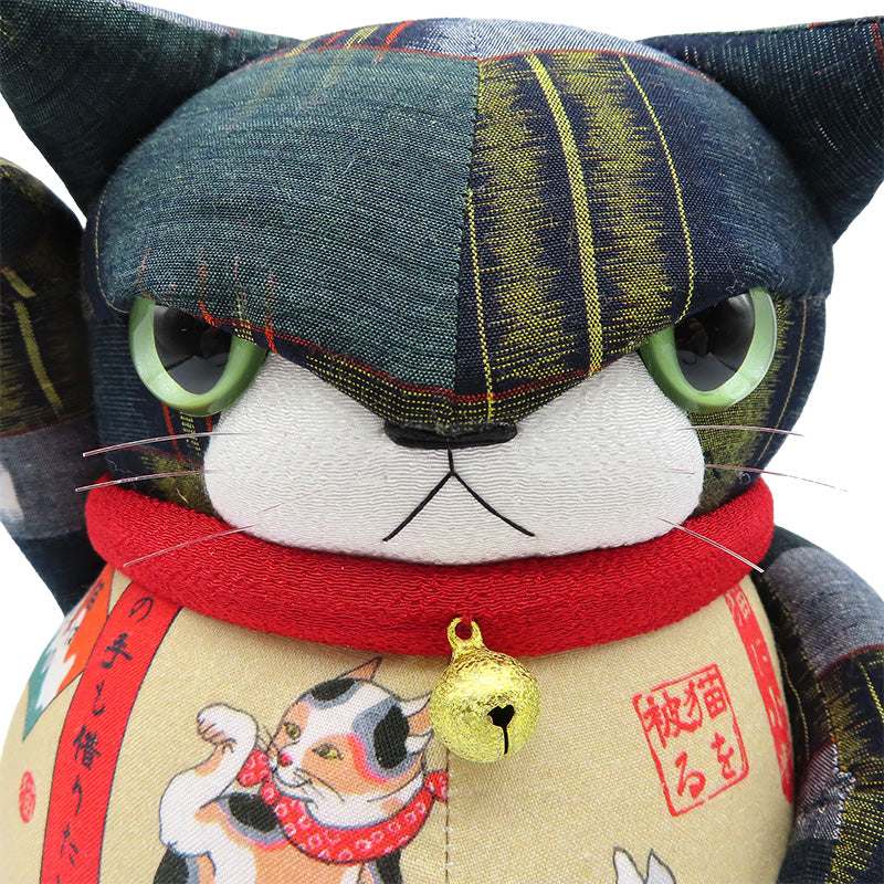 萩工房 わるねこ:大 右手上げ・お腹に猫柄 (座布団付き)