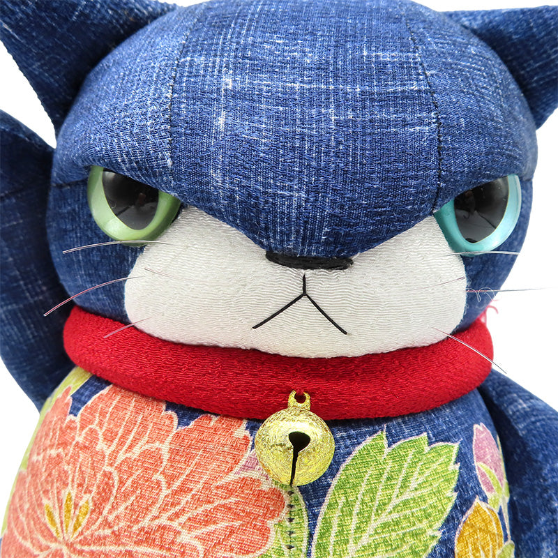 萩工房 わるねこ:大 右手上げ おなかに花柄 (座布団付き)