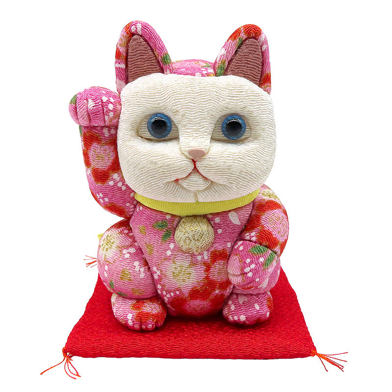 木目込み人形 招き猫 小 ちりめん友禅 桃 lucky cat