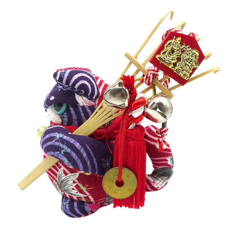 萩工房 熊手持ちわるねこ 金魚柄 福鈴 右手上げ