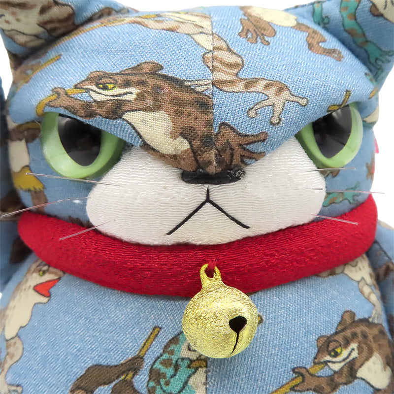 萩工房 わるねこ:中 右手上げ カエル合戦柄(座布団付き)
