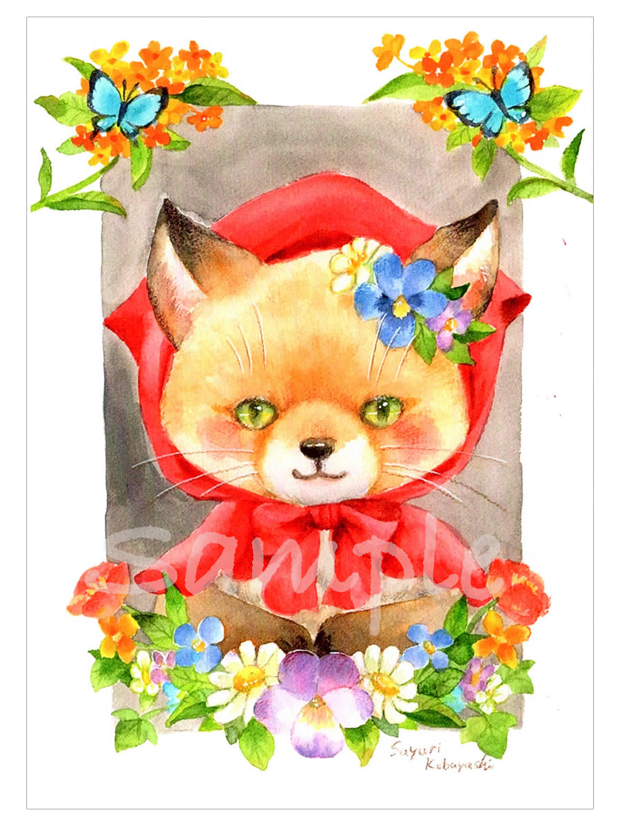 ポストカード 「おしゃれキツネ」