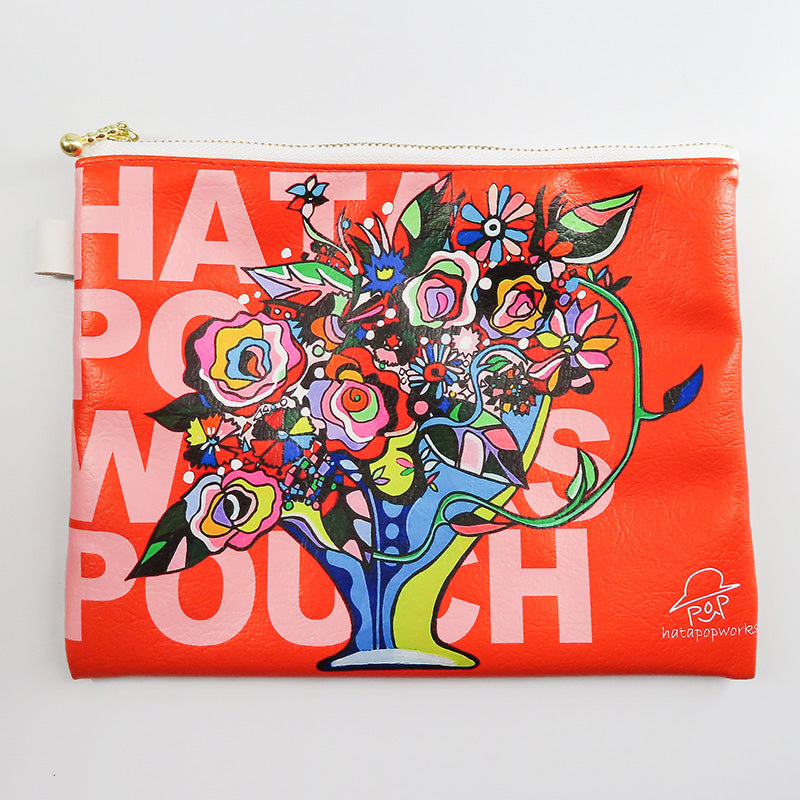 赤い花束 四角ポーチ