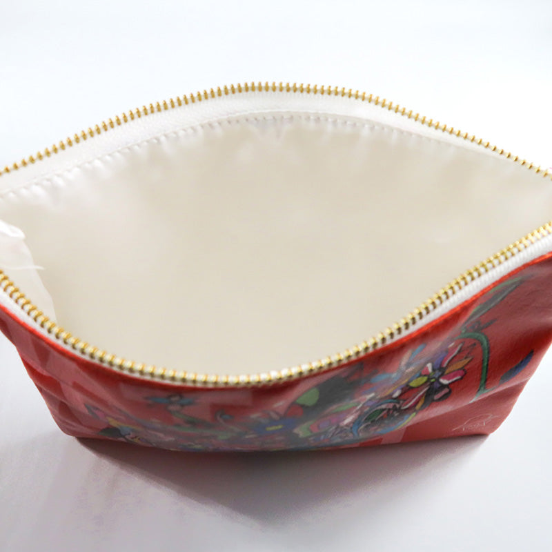 赤い花束 四角ポーチ